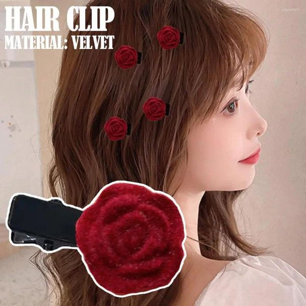 Accessori per capelli carini clip di rosa in velluto rosso formicolio di fiori per donne ragazze decorative piccoli spille floreali da sposa h3k9