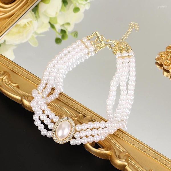 Вечеринка поставляет роскошные винтажные трехслойные имитационные имитации жемчужного воротника Корея Корейское модное ожерелье для женщин-ювелирных изделий