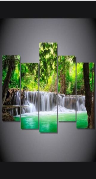 Canvas Poster Home Decor HD -Drucke 5 Stücke natürlicher Wasserfall Gemälde Wandkunstbilder Modular Wohnzimmer4703104