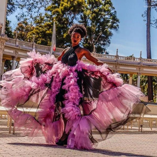 Saias Chegada chique tule rosa e preto saia babada mulher plus size maxi festa floral fofo floral fofo