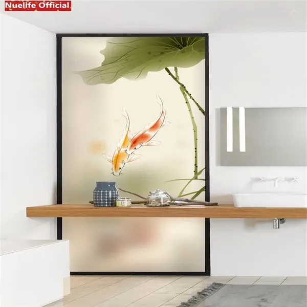 Fensteraufkleber Tintenfisch Lotus Blattmuster Elektrostatische Glasurfilm Wohnzimmer Schlafzimmer Badezimmer Kinder Schiebetür