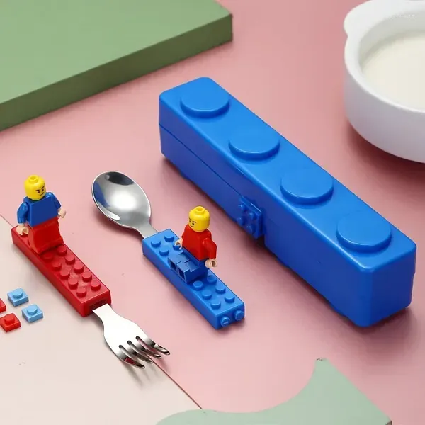 Учетные наборы наборы набора портативных зданий туаполосовые турниры Cartoon Toys Kids Spoon Puzzle Fork Cjigsaw Steel 304 Детская нержавеющая хранение смешное блок