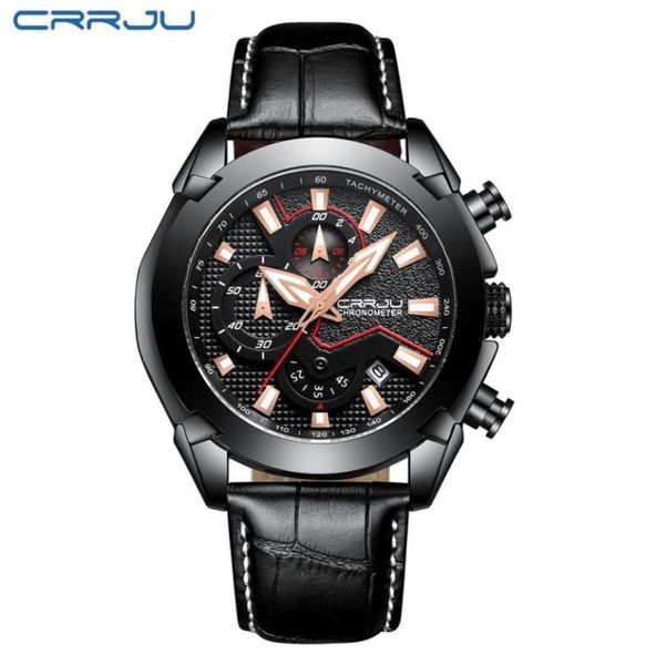 Crrju Herren Chronograph Quartz Watch Männer Luxus Date Luminöse wasserdichte Uhren Lederband Kleid Armband Erkek Kol Saati Hochqualitativ Schöne Watch3046931