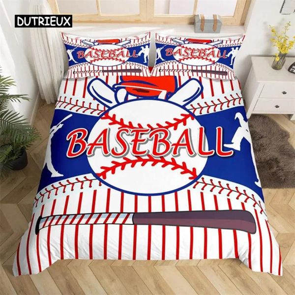 Bettwäsche Sets Baseball Bettdecke Cover Polyester Sportthema Set King Gaming Geometrie Streifen Quilt für Ballliebhaber Boy Girl