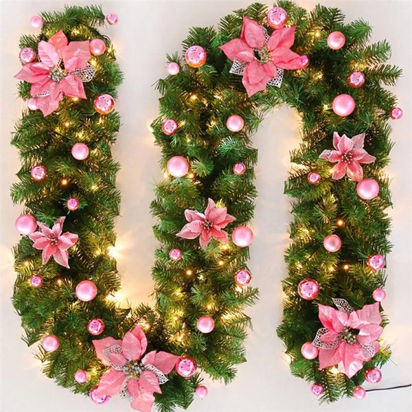 Dekorative Blumen 2,7 m Weihnachten LED Rattan Girlande Blumenband Künstliche Weihnachtsbaumbanner -Dekoration Kranz