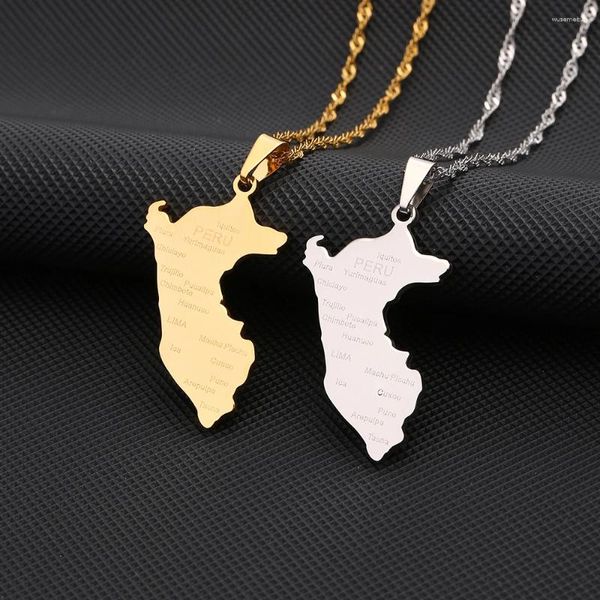 Mappa delle collane a ciondolo del Perù con collana di nomi di città per donne inossidabile colore in argento in argento peruviano Ethnic Anniversary Gioielli regalo