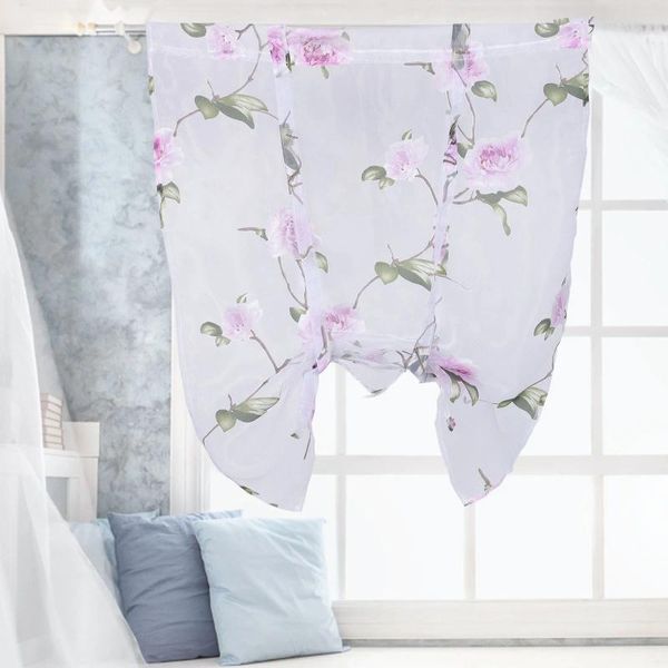 Vorhang Blumen römisch semi -schiere Fensterabdeckungen Schatten Schlinge Krawatten Jalousien für Wohnzimmer Balkon Schlafzimmer 08 x 1m (rosa)