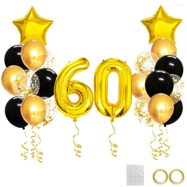 Decorazione per feste 25 pezzi oro neri palloncini misti misti 60 ° compleanno decorazioni da 60 anni da donna anniversario