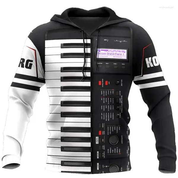 Herren Hoodies Universe Klavier 3D in Sweatshirts Frühling Herbst Übergroße Y2K Hoodie Musical Instrument Grafik Unisex Pullovers