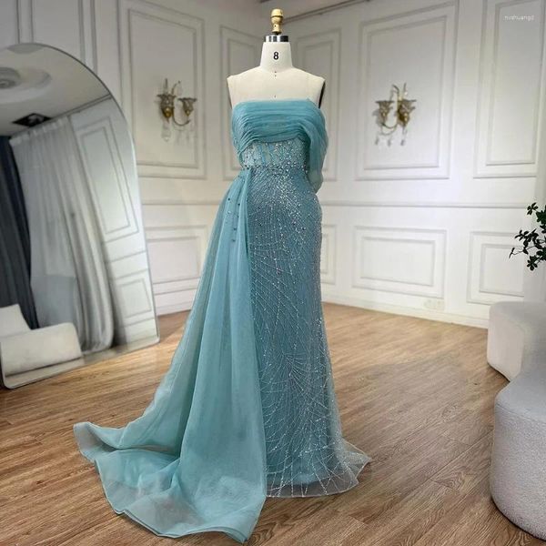 Partykleider Serene Hill Turquoise Luxus Abendkleiderseiten -Zug Perlen eine Schulter für Frauen formelle Hochzeitskleider La72523