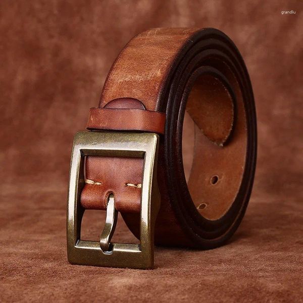 Cinture da 3,8 cm ispessato in pelle retrò uomo vera pelle cinturino in stile duro stile ragazzo maschio fibbia jeans cowboy designer designer welband