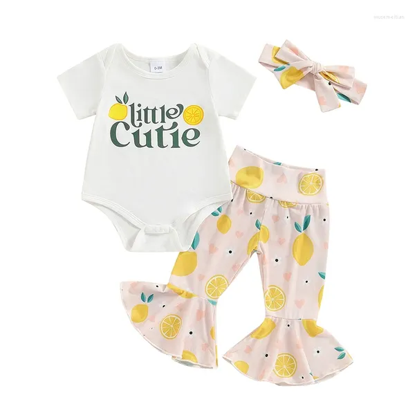 Set di abbigliamento Rwybeyw Born Girl Girl Summer Clothes 0 3 6 9 12 18 mesi Stampa per lettera corta Pannellata di pantaloni a fagoli di limone Set di pantaloni