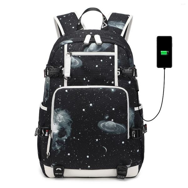 Backpack de grande capacidade Homem mochilas de laptop 15.6 Oxford Galaxy Pattern High School Bags Teen College Boy Gril Student