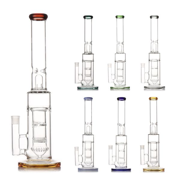 18 inç Başlık Cam Bong Ağır Kalın Kalın Çok Renkli Beher Bong Buz Catcher Denizanası Filtresi Nargile Cam Bong Dab Rig Recycler Su Bongs 14mm ABD Deposu