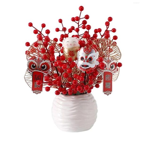Flores decorativas Buquê de panela floral artificial em vasos para presente de felicitações do ano colecionável da primavera do ano chinês