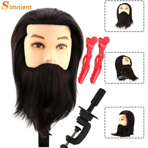 Schaufensterpuppenköpfe Simnient männlicher Kopf 100% echtes menschliches Haar, das zum Üben von Friseur -Schönheitstraining Doll Head Hairstyling Q240510 verwendet wird