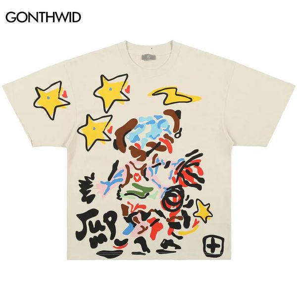 Hip Hop Punk Street Roupas Y2K camiseta Harajuku Graffiti Star Graphic Printing Loose Camise