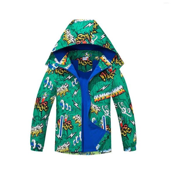 Jackets Marke wasserdichte Jungen abnehmbare Kapuze Alphabet Cartoon Fleece ausgekleidet Zip Wander-Kindermantel Kinder Outfit Tops 3-12 Jahre