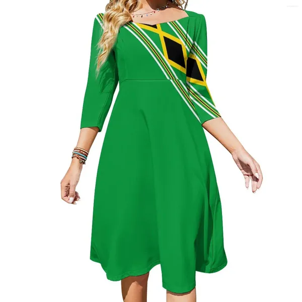 Vestidos casuais Jamaica Dress Dress Summer Green e amarelo Mulheres Kawaii Três Quartos Design de Rua Design Oversized