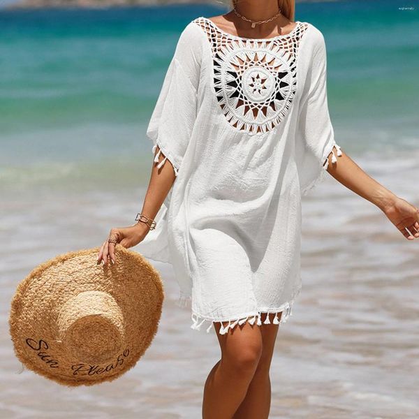 Häkeln Bikini Tunika Frauen Spitze Quasten Beach Kleid Cover-ups lässig losen Boho-Strickjacke Kimono Sommer Badebekleidung