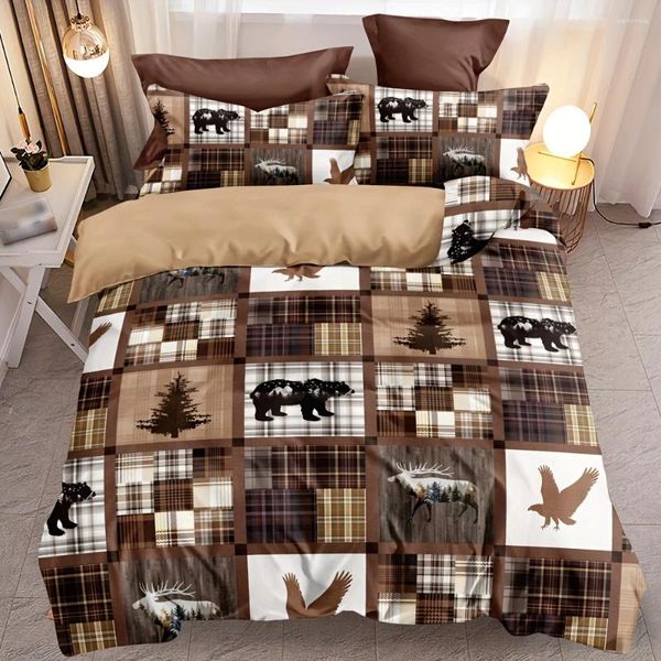 Set di biancheria da letto Serie di stile retrò rustico Set di stampe per puzzle animale Coperchio di piumone comodo per camera da letto 1 2 federe