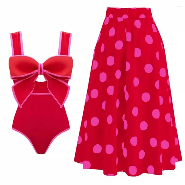 Женские купальные костюмы сплошной красный 2024 галстук по бабочкам один купаль