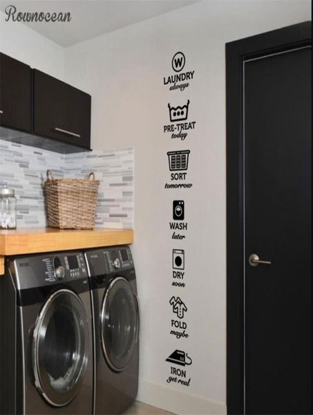 As regras dos decalques de lavanderia adesivos de tags de lavanderia Patternwash Fold Del Fold Iron Leundry Room Vinil Wall Quote Decal