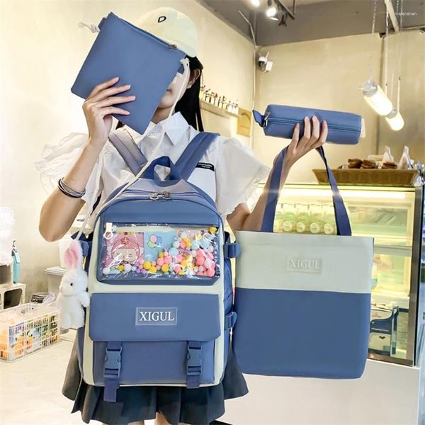 Рюкзак 4pcs рюкзаки Kawaii для средней школы подростка класса Bookbeb Rucksack Студенты карандашо