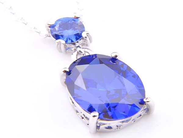 LuckyShine 12 Stücke Hochzeit Schmuck Schweizer Blau Topaz Oval Edelstein 925 Silberketten für Frauen Anhänger New5563070