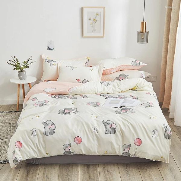 Set di biancheria da letto set di elefanti cartoni animati per bambini kawaii foglio da letto nordico piumino cuscinetto cuscino singola king size