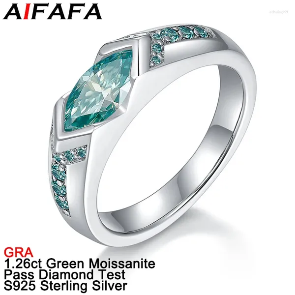 Clusterringe Aifafa 1.2 Grüner Moissanit für Männer Frauen Top -Qualität plattiert PT950 Horse Eyes Labor Diamant S925 reiner Silberschmuck