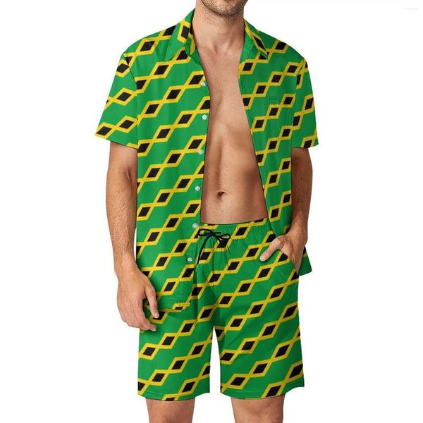 Herren-Trailsuiten Jamaika Flagge Grüne Männer Sets Sportfan Retro Casual Shirt Set kurzärmelige Grafikshorts Sommer Urlaubsanzug 2xl 3xl