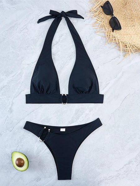 Swimwear da donna 5 colori Halter Halter Brasiliana Anello di metallo Bikini Swimsuit Women Women Two Set Bather Bareding Swiming Swim K5256