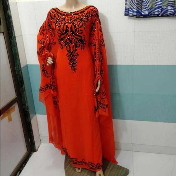 Ethnische Kleidung Rot Dubai Kurtas Kleid marokkanischer Kaftan Georgette Arabisches Kleid Pakistan