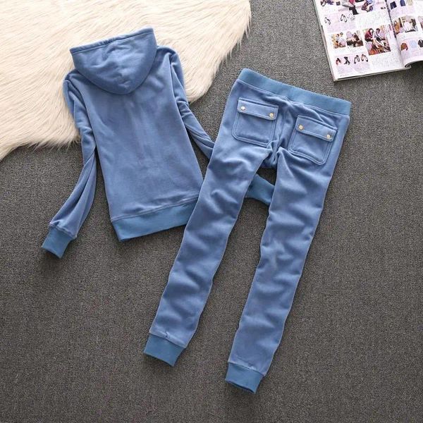 Pantaloni da due pezzi da donna Y2K Velvet Trackuit Set con cerniera con cappuccio con cappuccio con cappuccio e tasca a due pezzi