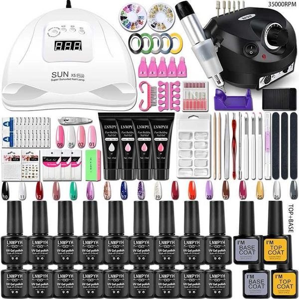 Kits de arte unhas lnwpyh unhas unhas gel ferramentas kit 54w/36w lâmpada de unha 18/12/6 Cores UV Gel Achanet Kit contém kit de drill da máquina de perfuração de unhas T240510