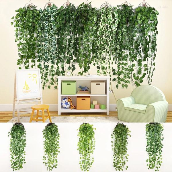 Flores decorativas 1pc Plantas verdes artificiais penduradas folhas de hera de rabanete de algas marinhas Fake Vine Home Garden Wall Party Decoração