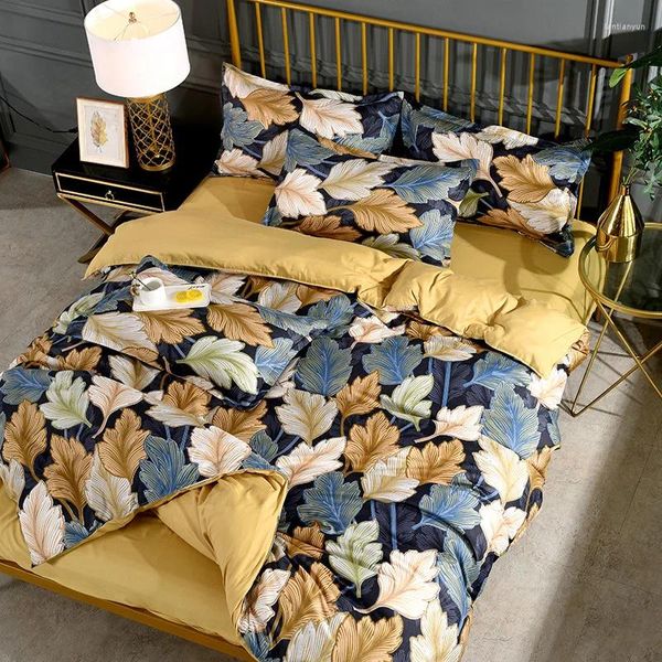 Set di biancheria da letto moderno moderno floreale stampare levigatura di cotone morbido foglio letto piatto piuminole copripiumino