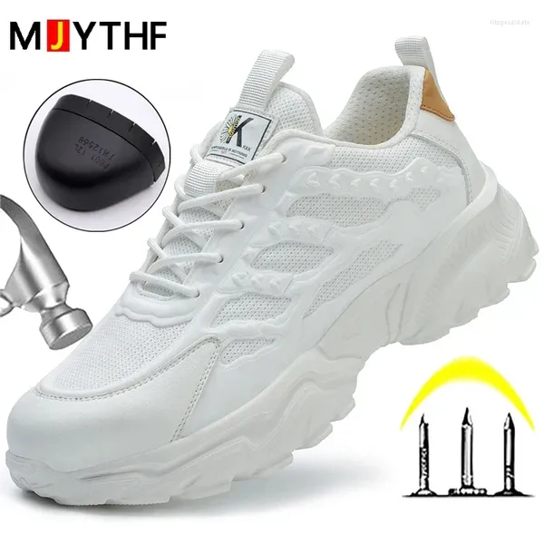 Stivali scarpe da sicurezza bianche uomini in acciaio lavoro sneaker anti-smash anti-purtura sport indistruttibile protettivo
