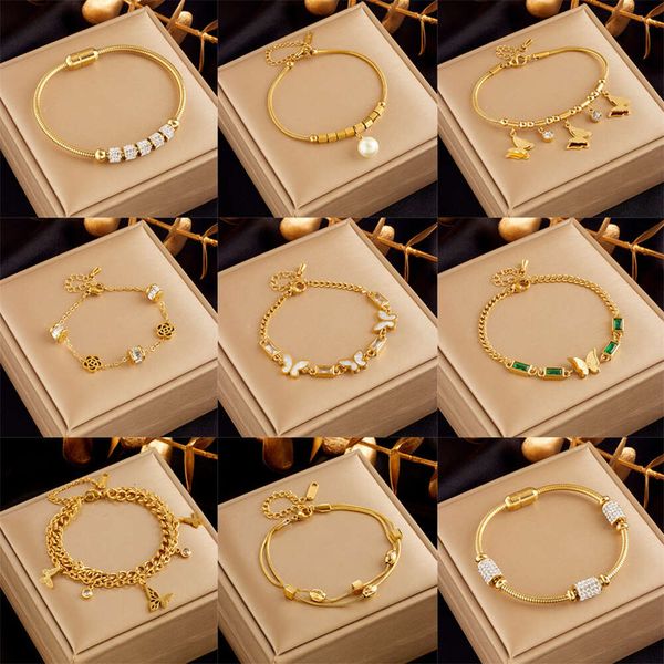 Mode Frauen Accessoires goldplattierter Schmetterling und Perlenblumenarmband für Frauen
