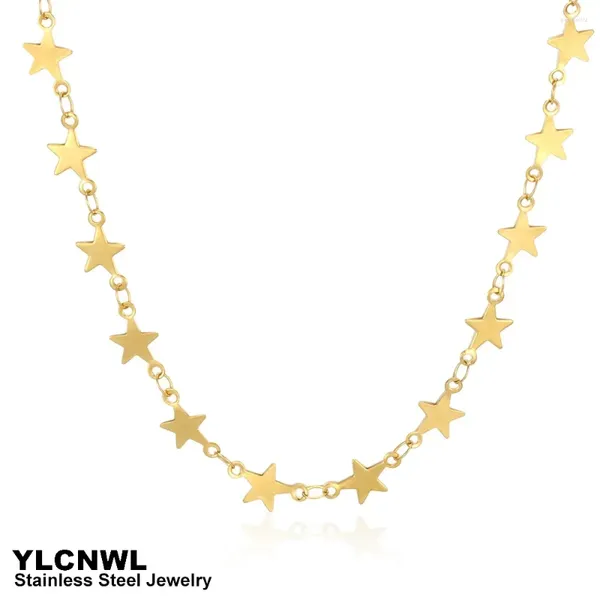 Correntes fofas de aço inoxidável de aço inoxidável colares de corrente de ligação de cinco pontas para mulheres joias de garganta de gargantilha de cor de cor de prata dourada de 16 a 20 polegadas