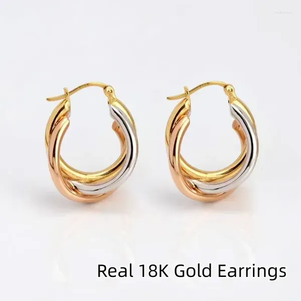 Hoop Ohrringe Stil echt 18k Gold für Frauen rein Au750 Drei farbig gedrehtes Design feiner Schmuck Einfache Mode