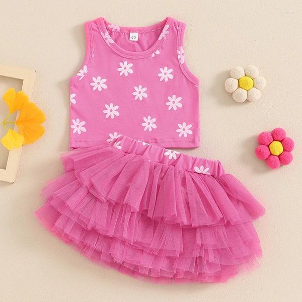 Set di abbigliamento nati outfit estivi con stampa fiore stampa rotonda canotte senza maniche canotte a maglie tutule a maglie a strati