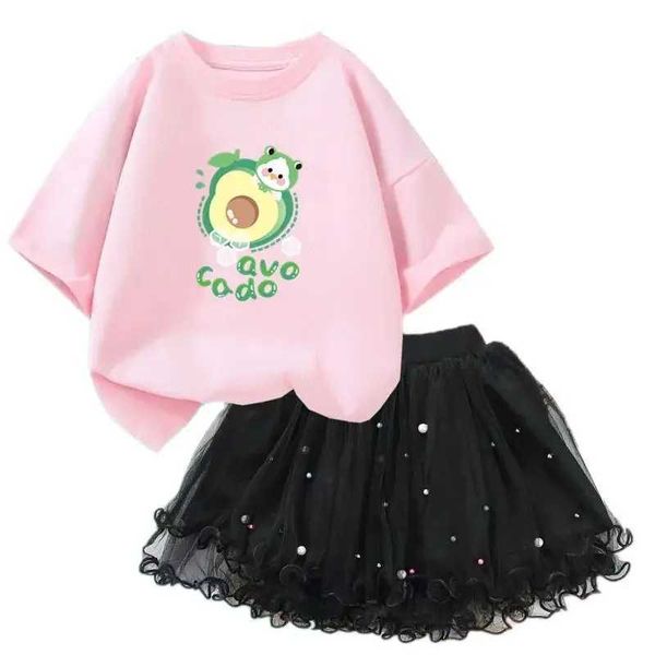 Kleidung Sets Girls Party Dance Ski Set Obst Avocado/Strawberry Kurzärmelte T-Shirt+Tutu Ski 2pcs Sommer Kindergeburtstagskleid Setl2405