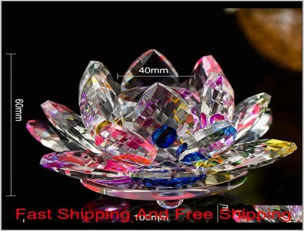 Artes e artes 100mm K9 Crystal Lotus Flower Crafts Feng Shui Ornamentos Figuras Partido de Papel de Vidro GI2841977