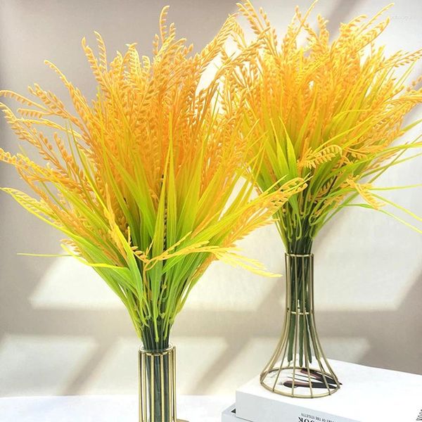 Simulazione di fiori decorativi Orecchie di grano del riso per piante artificiali Plastichi di plastica fai da te Fare festa della casa Vaso fiore Decorazione