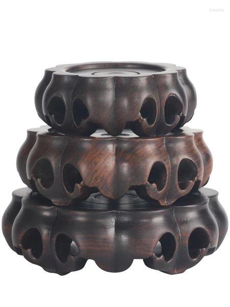 Dekorative Figuren Ebenholz massiv Holz runde kleine Basis Vase Stein Teekann