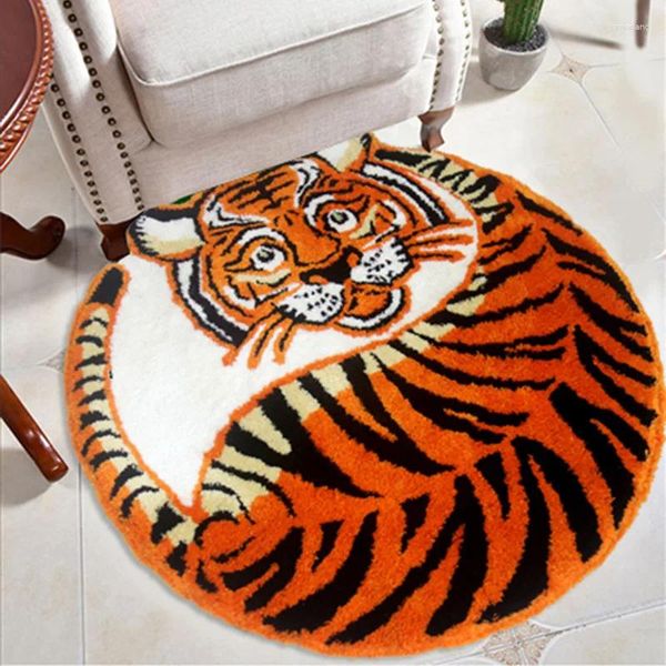 Tappeti tappeto tigre 3d animale rotondo moquette soggiorno decorazione tappetini da pavimento assorbenti per la camera da letto per la casa