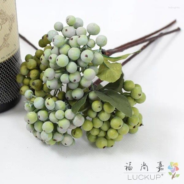 Fiori decorativi 1 pezzi Bellissima plastica artificiale Small Green Bush Berry Bouquet Home DECORAZIONE DECORAZIONE F549