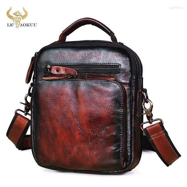 Bolsa grossa de couro real masculino de vinho exclusivo de vinhos Mensageiro Design Satchel Casa Cross-Body ombro 9,8 